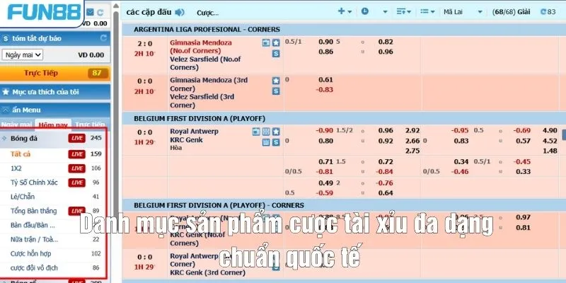 Danh mục sản phẩm cược tài xỉu đa dạng chuẩn quốc tế