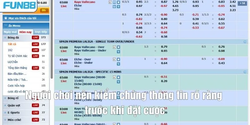 Người chơi nên kiểm chứng thông tin rõ ràng trước khi đặt cược